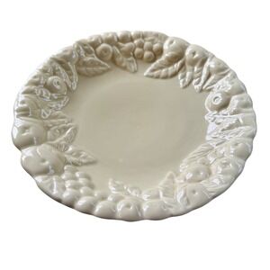 Claire Burke Ceramic Fruit Embossed Serving Bowl Cream‎ Scalloped 10.5 Inch